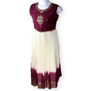 Chidithur Wine Purple Cream Girls Maxi Dress XXL NWT
